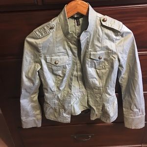 WHBM SlateBlue  Military Blazer with ruffles